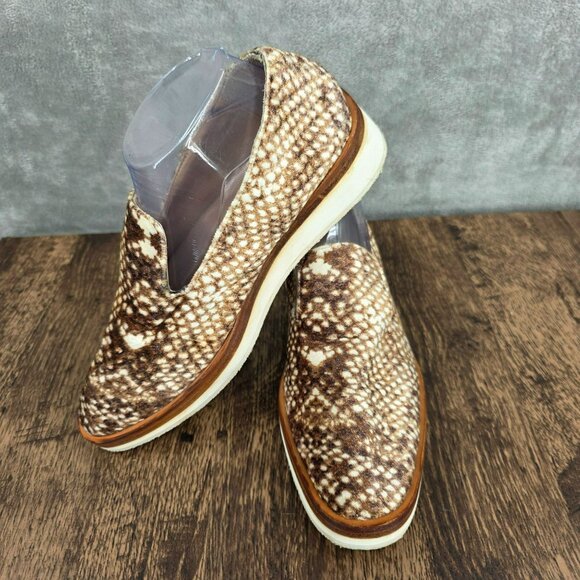 Free People Snake Eye Velvet Loafers 40 9.5 Brown Cream Slip On Comfort Casual - Picture 12 of 13